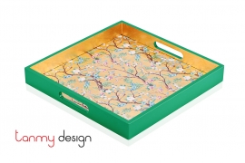Square lacquer tray with flower pattern in spring 35*35*4 cm
